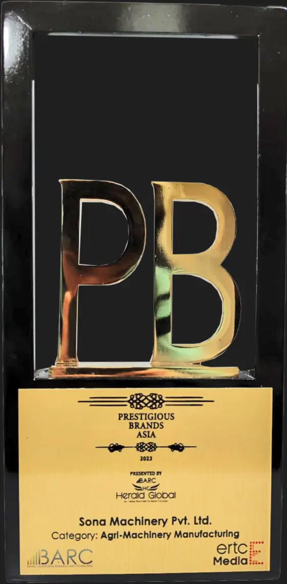Prestigious Brands Asia 2023 award trophy for Sona Machinery
